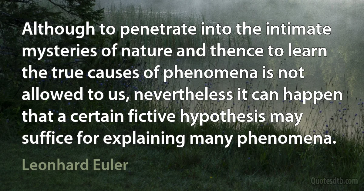 Although to penetrate into the intimate mysteries of nature and thence to learn the true causes of phenomena is not allowed to us, nevertheless it can happen that a certain fictive hypothesis may suffice for explaining many phenomena. (Leonhard Euler)