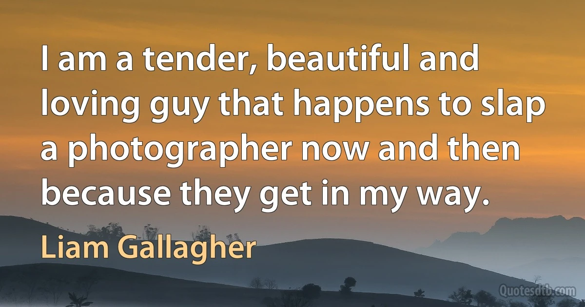 I am a tender, beautiful and loving guy that happens to slap a photographer now and then because they get in my way. (Liam Gallagher)