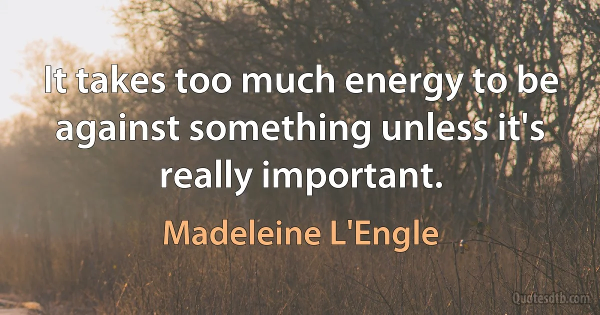 It takes too much energy to be against something unless it's really important. (Madeleine L'Engle)