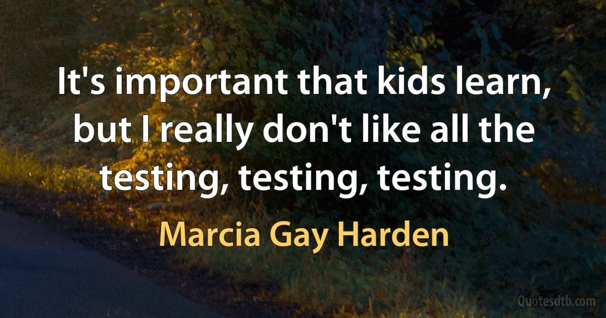 It's important that kids learn, but I really don't like all the testing, testing, testing. (Marcia Gay Harden)