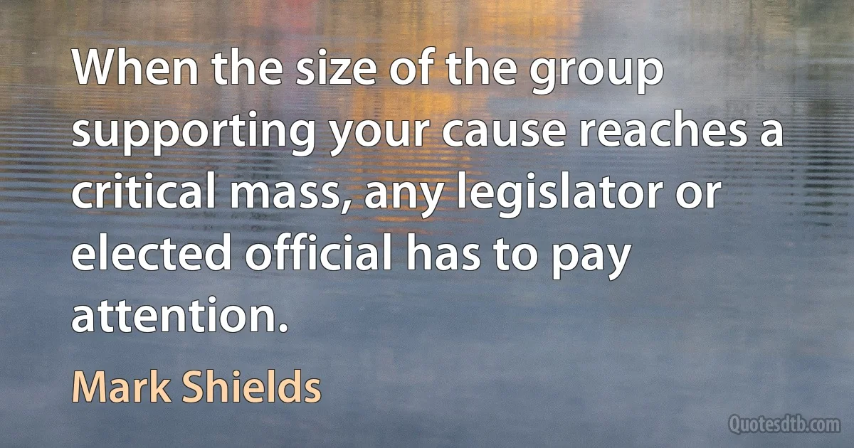 When the size of the group supporting your cause reaches a critical mass, any legislator or elected official has to pay attention. (Mark Shields)