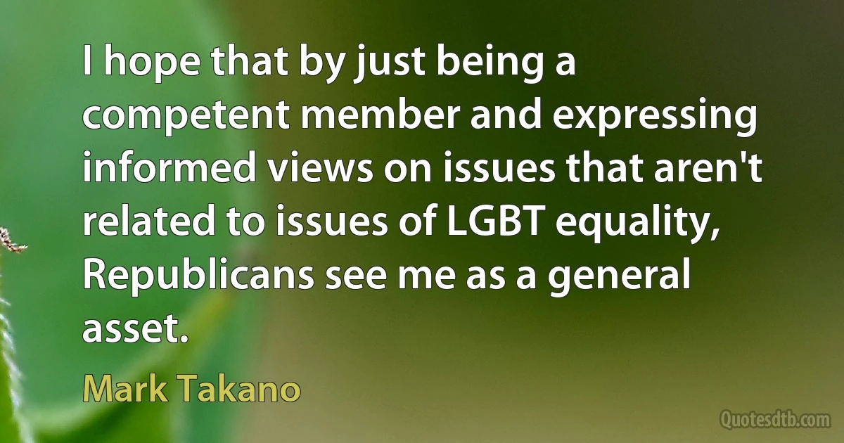 I hope that by just being a competent member and expressing informed views on issues that aren't related to issues of LGBT equality, Republicans see me as a general asset. (Mark Takano)