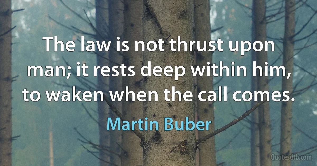 The law is not thrust upon man; it rests deep within him, to waken when the call comes. (Martin Buber)