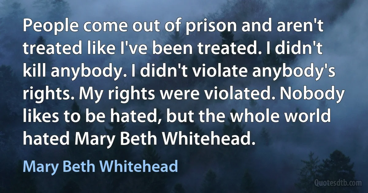 People come out of prison and aren't treated like I've been treated. I didn't kill anybody. I didn't violate anybody's rights. My rights were violated. Nobody likes to be hated, but the whole world hated Mary Beth Whitehead. (Mary Beth Whitehead)