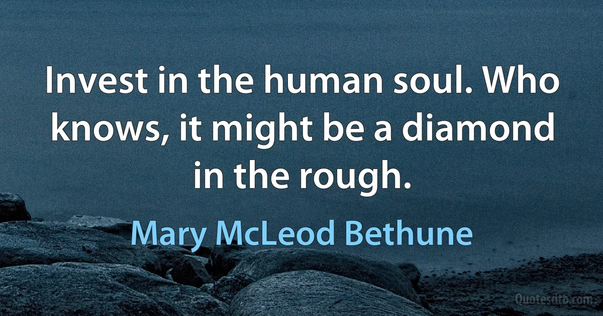 Invest in the human soul. Who knows, it might be a diamond in the rough. (Mary McLeod Bethune)