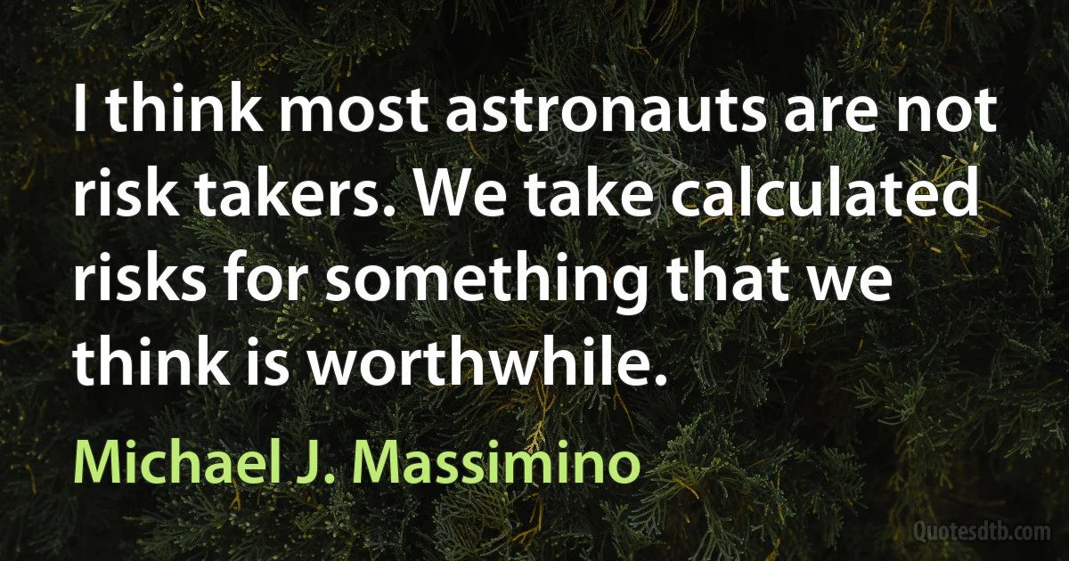 I think most astronauts are not risk takers. We take calculated risks for something that we think is worthwhile. (Michael J. Massimino)