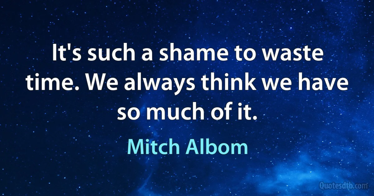 It's such a shame to waste time. We always think we have so much of it. (Mitch Albom)