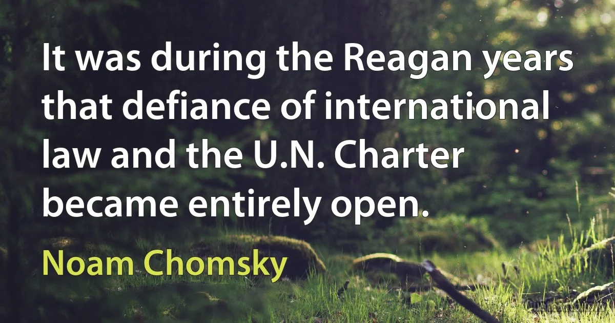 It was during the Reagan years that defiance of international law and the U.N. Charter became entirely open. (Noam Chomsky)