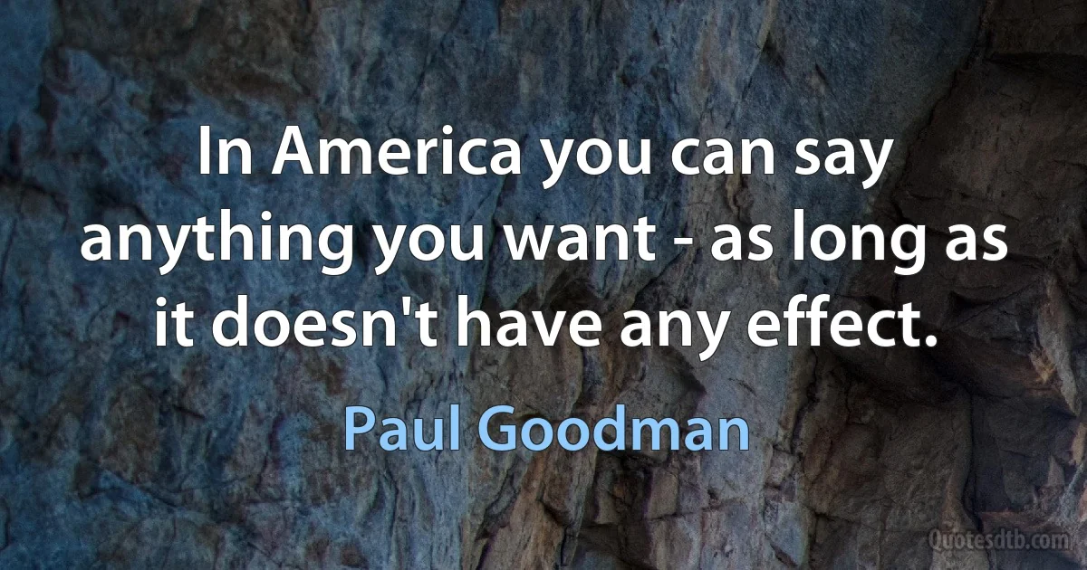 In America you can say anything you want - as long as it doesn't have any effect. (Paul Goodman)