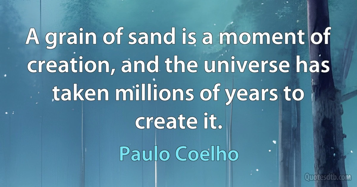 A grain of sand is a moment of creation, and the universe has taken millions of years to create it. (Paulo Coelho)