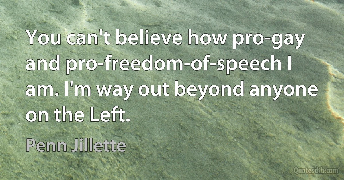 You can't believe how pro-gay and pro-freedom-of-speech I am. I'm way out beyond anyone on the Left. (Penn Jillette)