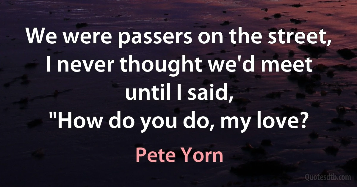 We were passers on the street,
I never thought we'd meet until I said,
"How do you do, my love? (Pete Yorn)