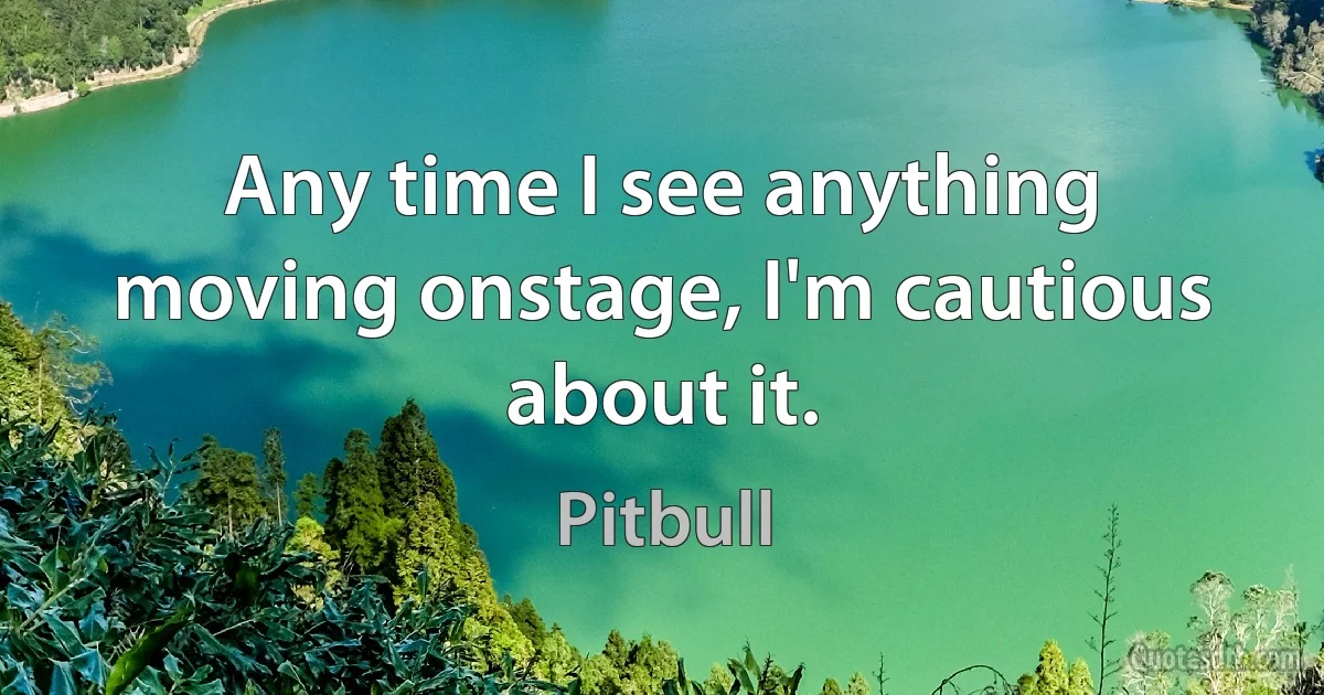 Any time I see anything moving onstage, I'm cautious about it. (Pitbull)