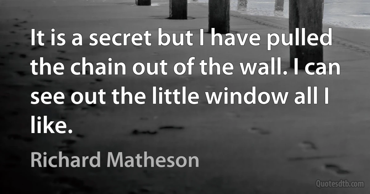 It is a secret but I have pulled the chain out of the wall. I can see out the little window all I like. (Richard Matheson)