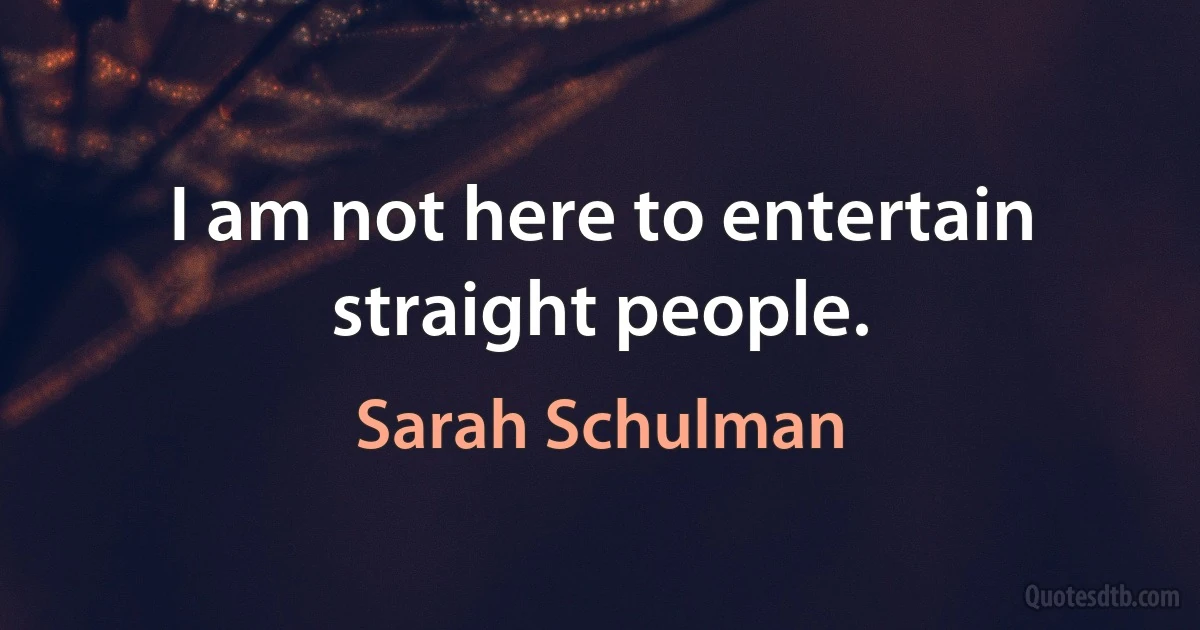 I am not here to entertain straight people. (Sarah Schulman)