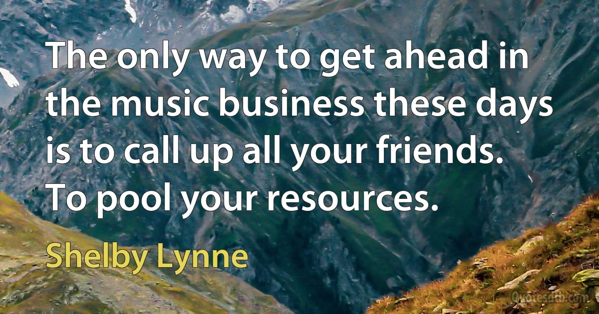 The only way to get ahead in the music business these days is to call up all your friends. To pool your resources. (Shelby Lynne)