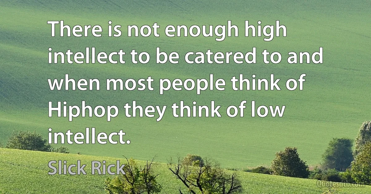 There is not enough high intellect to be catered to and when most people think of Hiphop they think of low intellect. (Slick Rick)