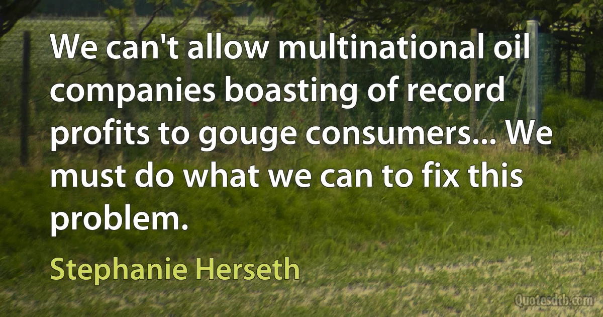 We can't allow multinational oil companies boasting of record profits to gouge consumers... We must do what we can to fix this problem. (Stephanie Herseth)