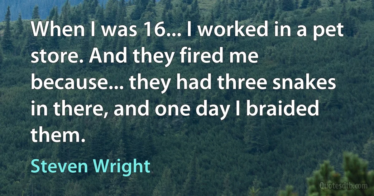 When I was 16... I worked in a pet store. And they fired me because... they had three snakes in there, and one day I braided them. (Steven Wright)