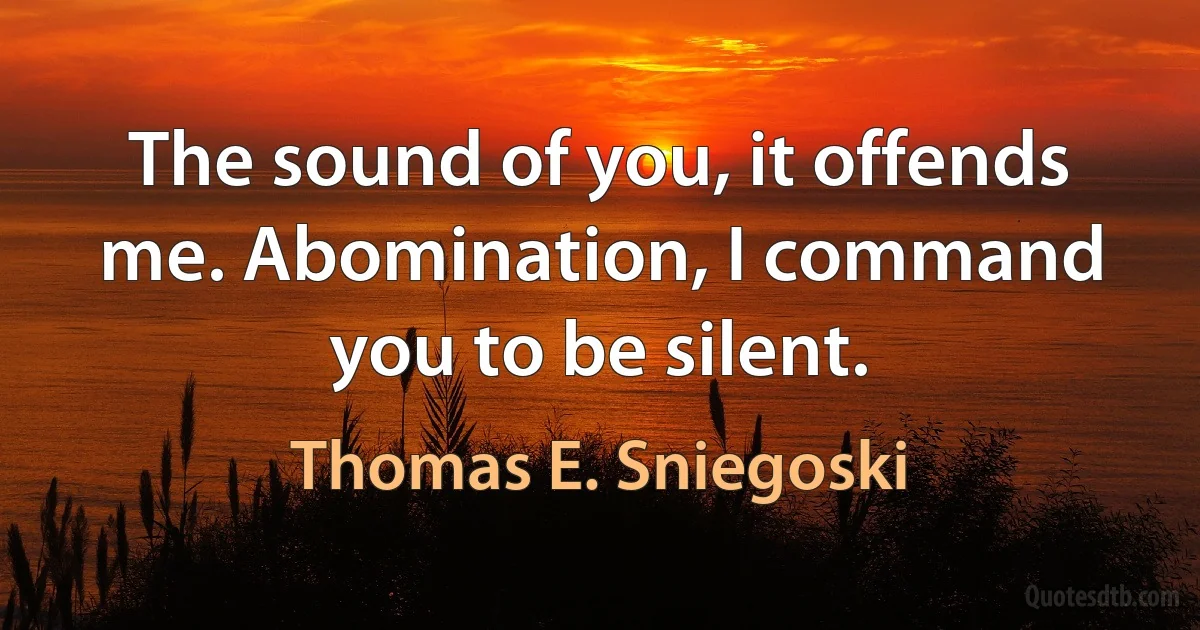 The sound of you, it offends me. Abomination, I command you to be silent. (Thomas E. Sniegoski)