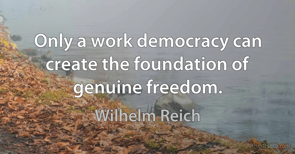 Only a work democracy can create the foundation of genuine freedom. (Wilhelm Reich)