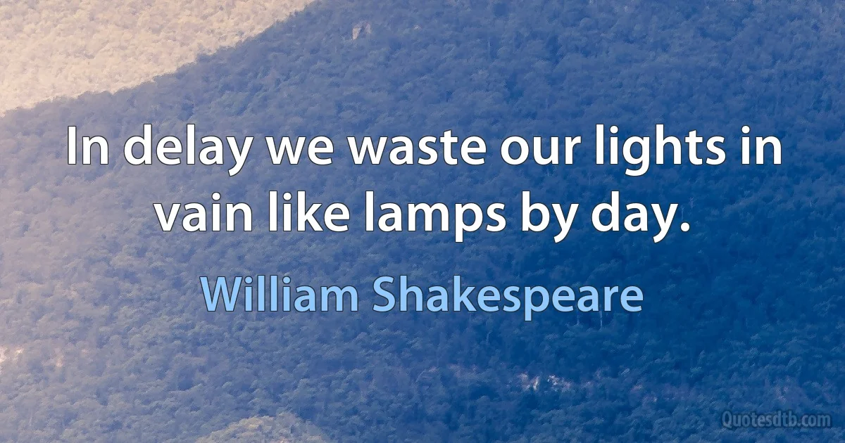 In delay we waste our lights in vain like lamps by day. (William Shakespeare)