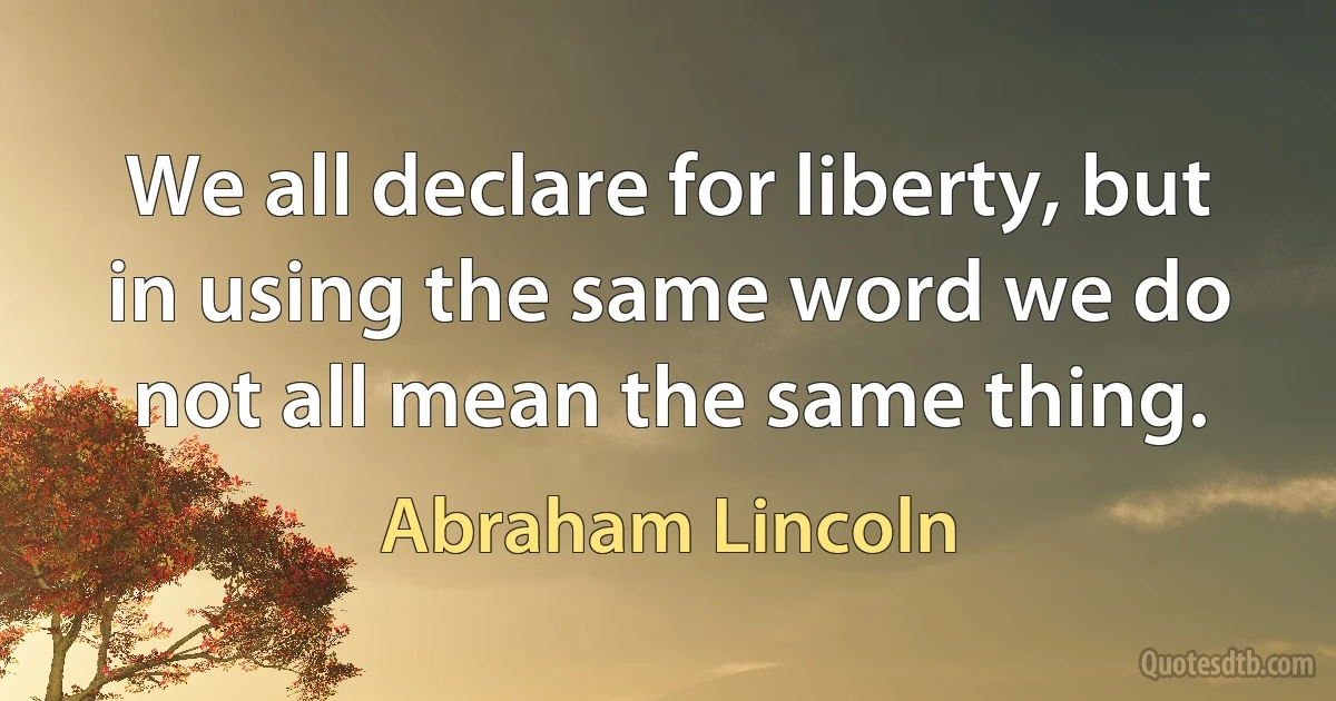 We all declare for liberty, but in using the same word we do not all mean the same thing. (Abraham Lincoln)