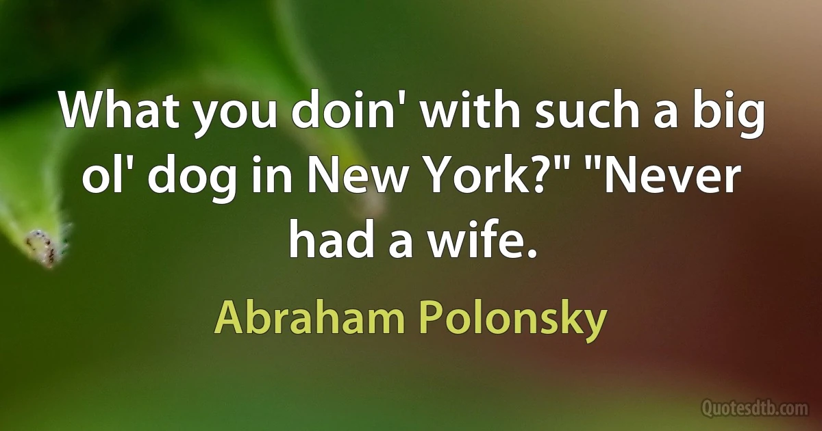 What you doin' with such a big ol' dog in New York?" "Never had a wife. (Abraham Polonsky)