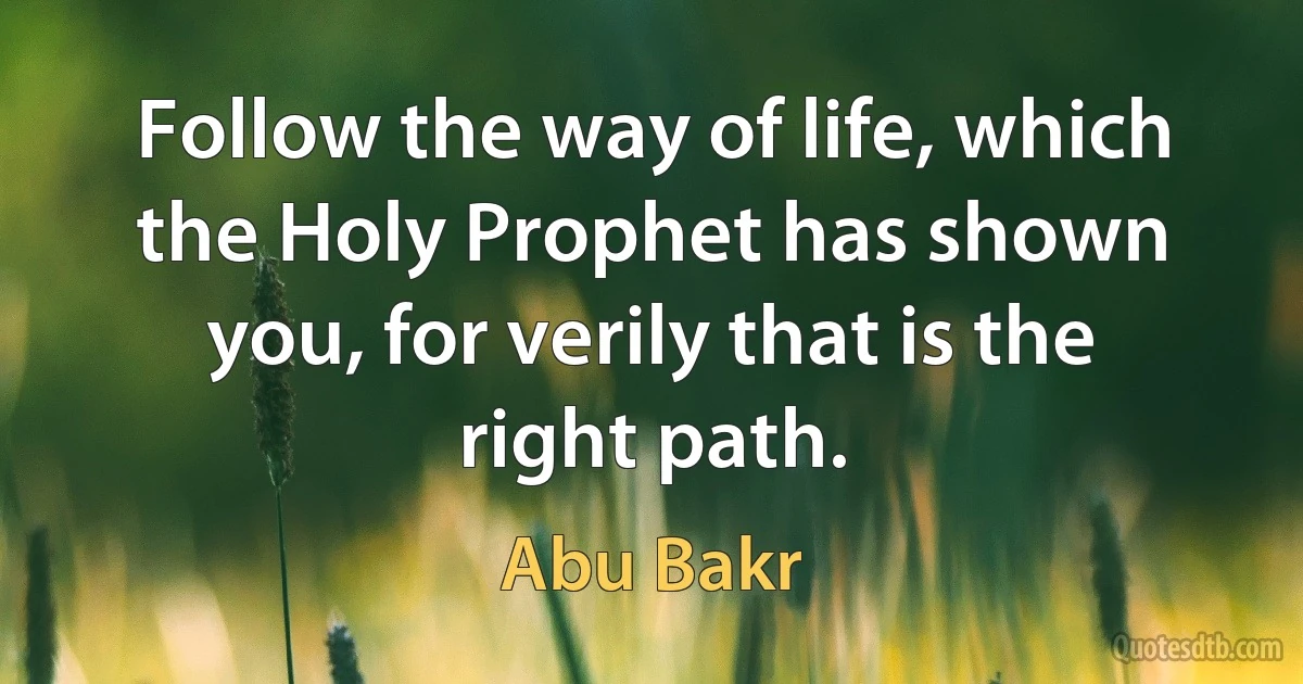 Follow the way of life, which the Holy Prophet has shown you, for verily that is the right path. (Abu Bakr)