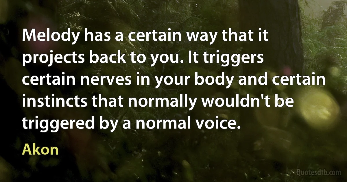 Melody has a certain way that it projects back to you. It triggers certain nerves in your body and certain instincts that normally wouldn't be triggered by a normal voice. (Akon)