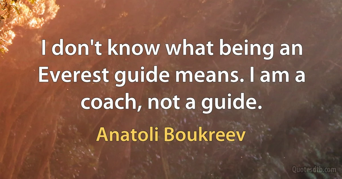 I don't know what being an Everest guide means. I am a coach, not a guide. (Anatoli Boukreev)