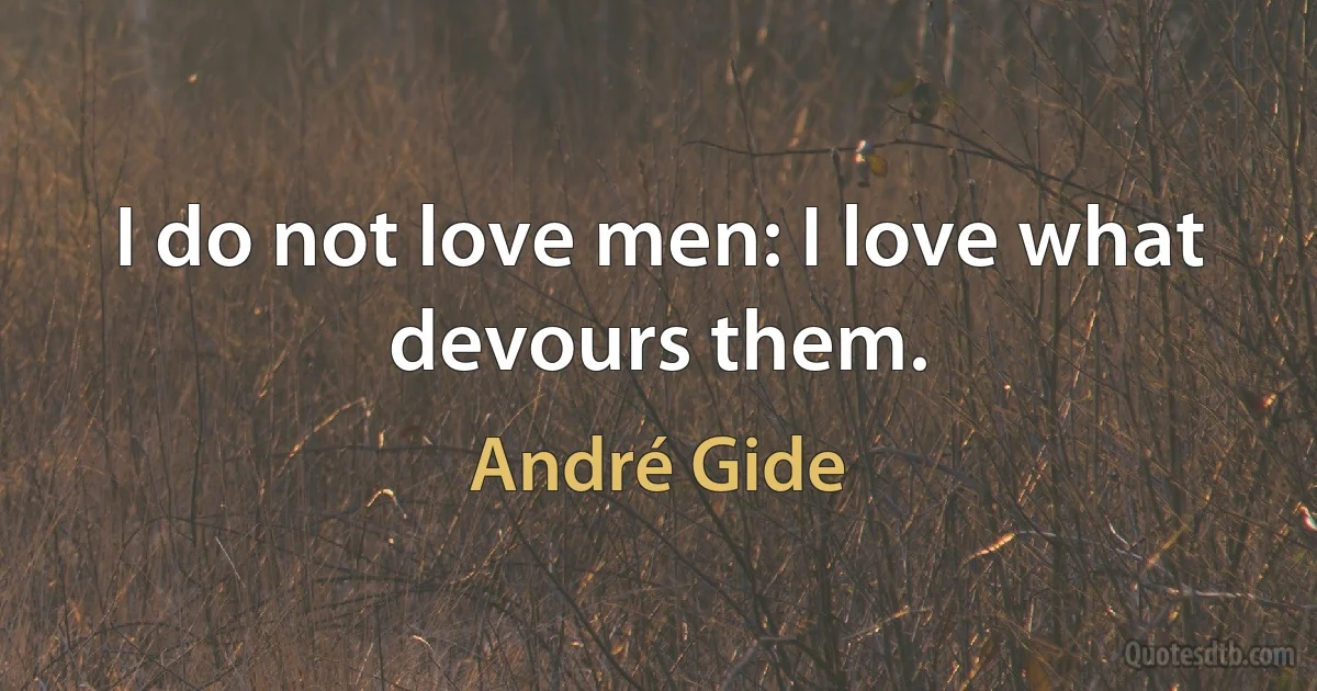 I do not love men: I love what devours them. (André Gide)