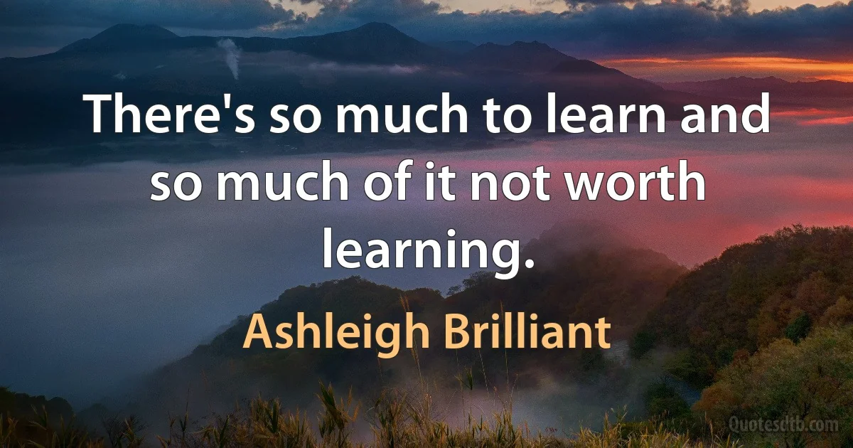 There's so much to learn and so much of it not worth learning. (Ashleigh Brilliant)