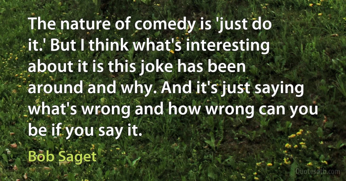 The nature of comedy is 'just do it.' But I think what's interesting about it is this joke has been around and why. And it's just saying what's wrong and how wrong can you be if you say it. (Bob Saget)