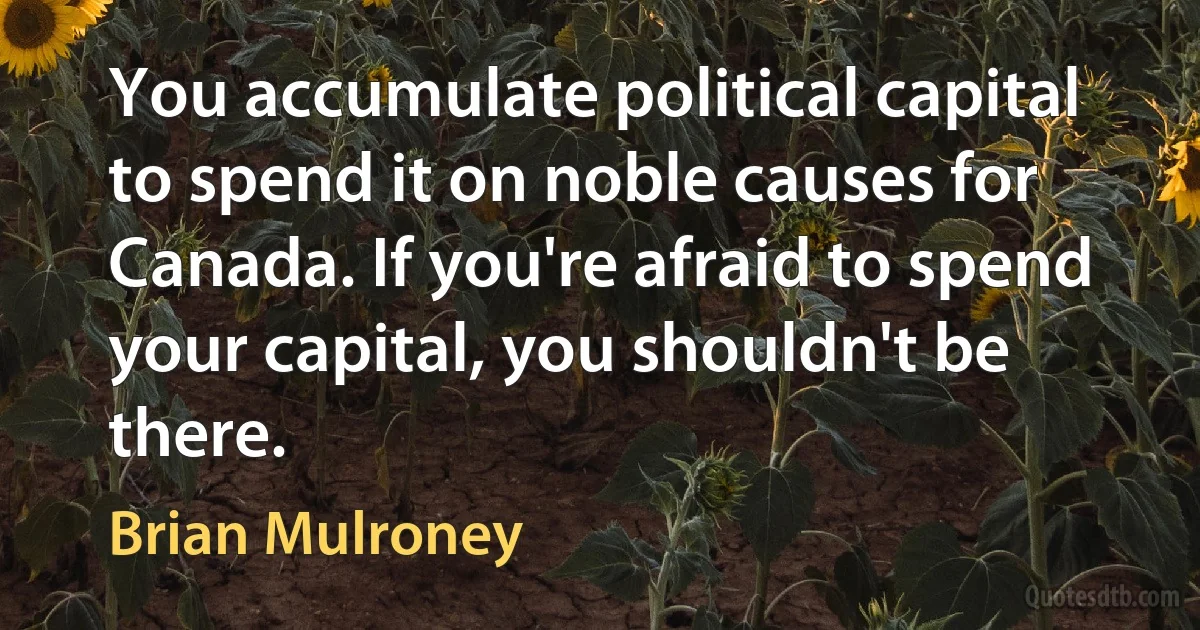 You accumulate political capital to spend it on noble causes for Canada. If you're afraid to spend your capital, you shouldn't be there. (Brian Mulroney)