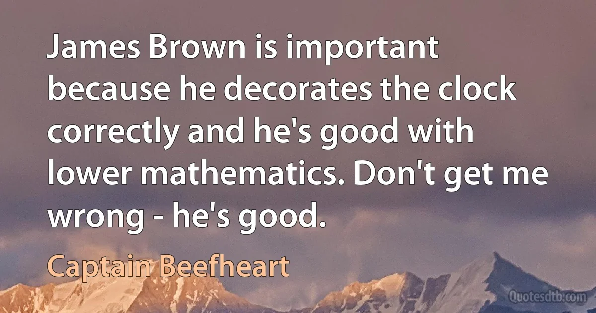 James Brown is important because he decorates the clock correctly and he's good with lower mathematics. Don't get me wrong - he's good. (Captain Beefheart)