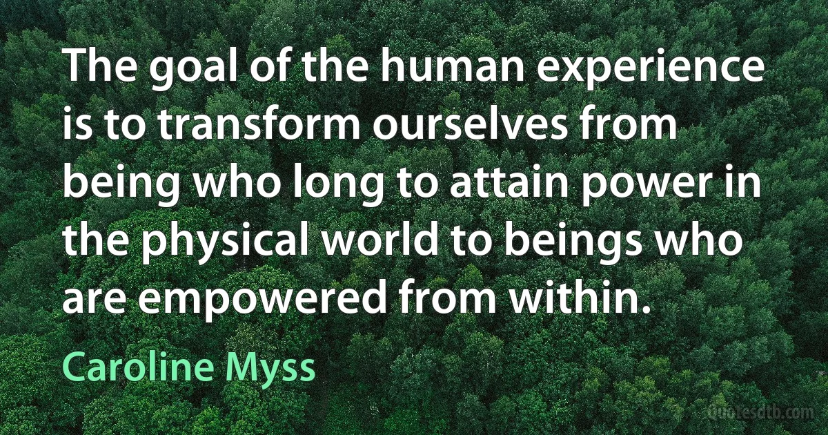 The goal of the human experience is to transform ourselves from being who long to attain power in the physical world to beings who are empowered from within. (Caroline Myss)