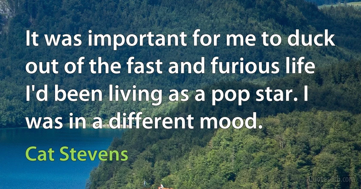 It was important for me to duck out of the fast and furious life I'd been living as a pop star. I was in a different mood. (Cat Stevens)