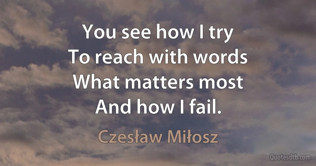 You see how I try
To reach with words
What matters most
And how I fail. (Czesław Miłosz)