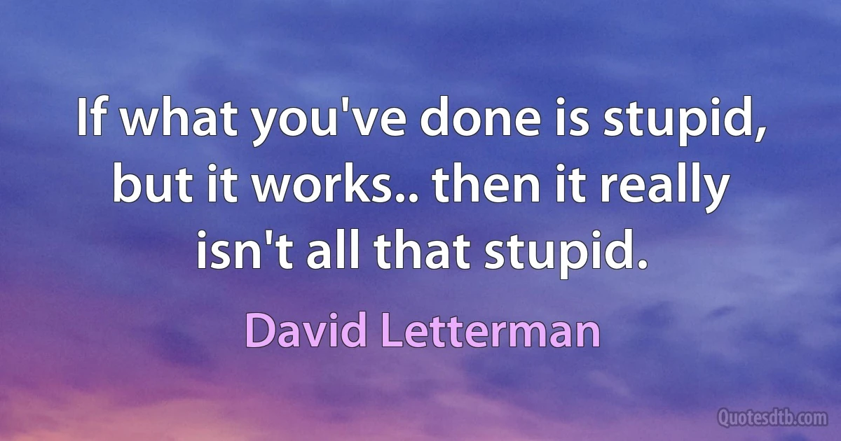 If what you've done is stupid, but it works.. then it really isn't all that stupid. (David Letterman)