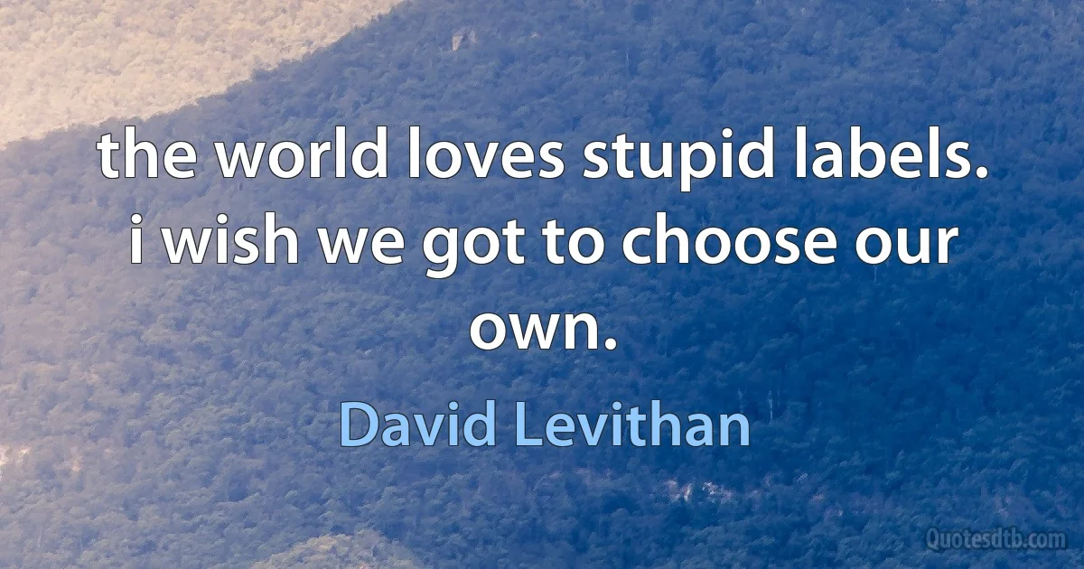 the world loves stupid labels. i wish we got to choose our own. (David Levithan)