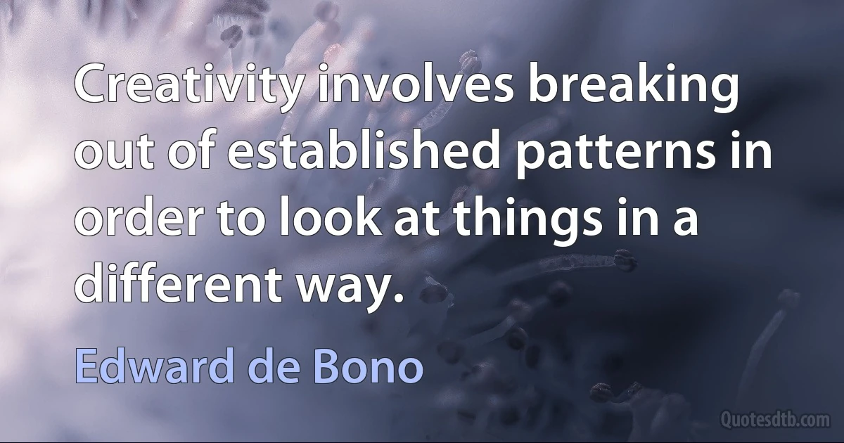 Creativity involves breaking out of established patterns in order to look at things in a different way. (Edward de Bono)