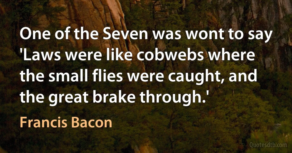 One of the Seven was wont to say 'Laws were like cobwebs where the small flies were caught, and the great brake through.' (Francis Bacon)