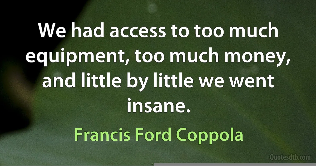 We had access to too much equipment, too much money, and little by little we went insane. (Francis Ford Coppola)