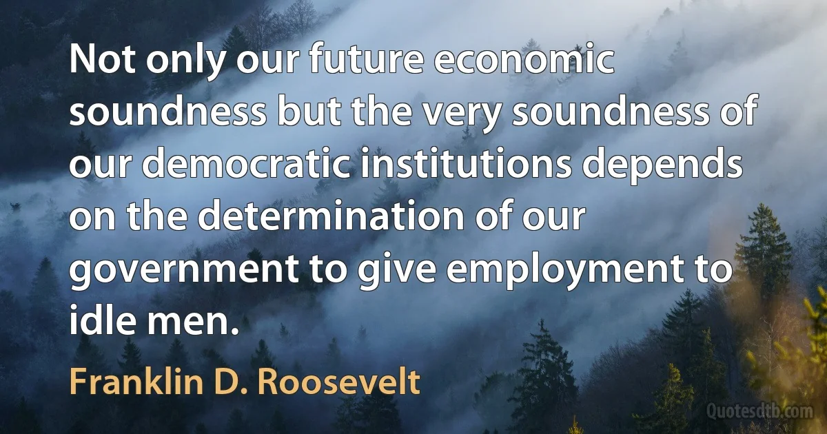 Not only our future economic soundness but the very soundness of our democratic institutions depends on the determination of our government to give employment to idle men. (Franklin D. Roosevelt)