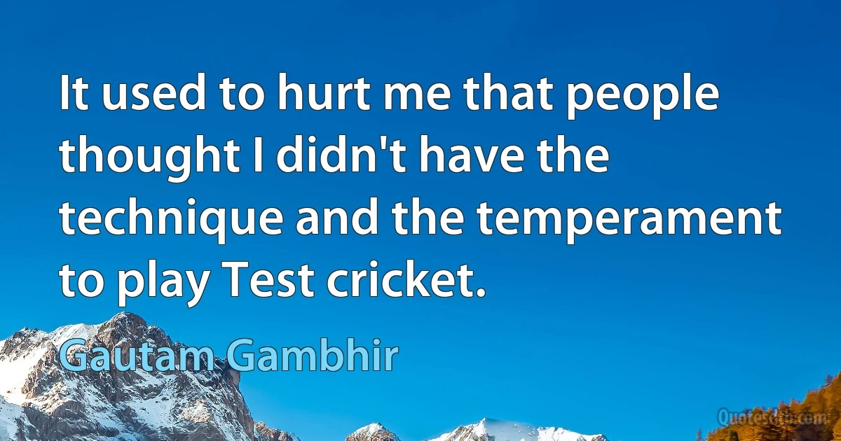 It used to hurt me that people thought I didn't have the technique and the temperament to play Test cricket. (Gautam Gambhir)