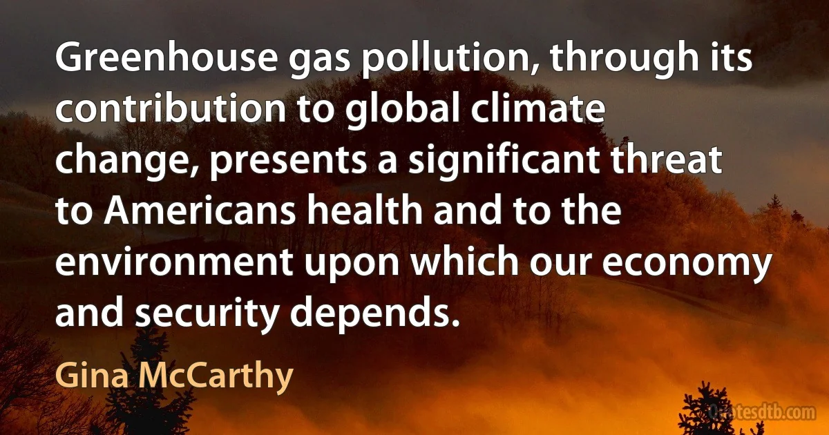 Greenhouse gas pollution, through its contribution to global climate change, presents a significant threat to Americans health and to the environment upon which our economy and security depends. (Gina McCarthy)