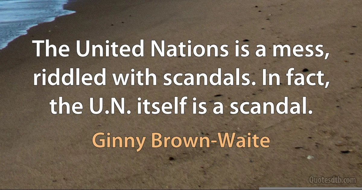 The United Nations is a mess, riddled with scandals. In fact, the U.N. itself is a scandal. (Ginny Brown-Waite)