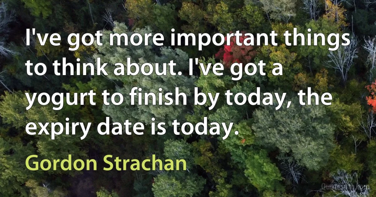 I've got more important things to think about. I've got a yogurt to finish by today, the expiry date is today. (Gordon Strachan)