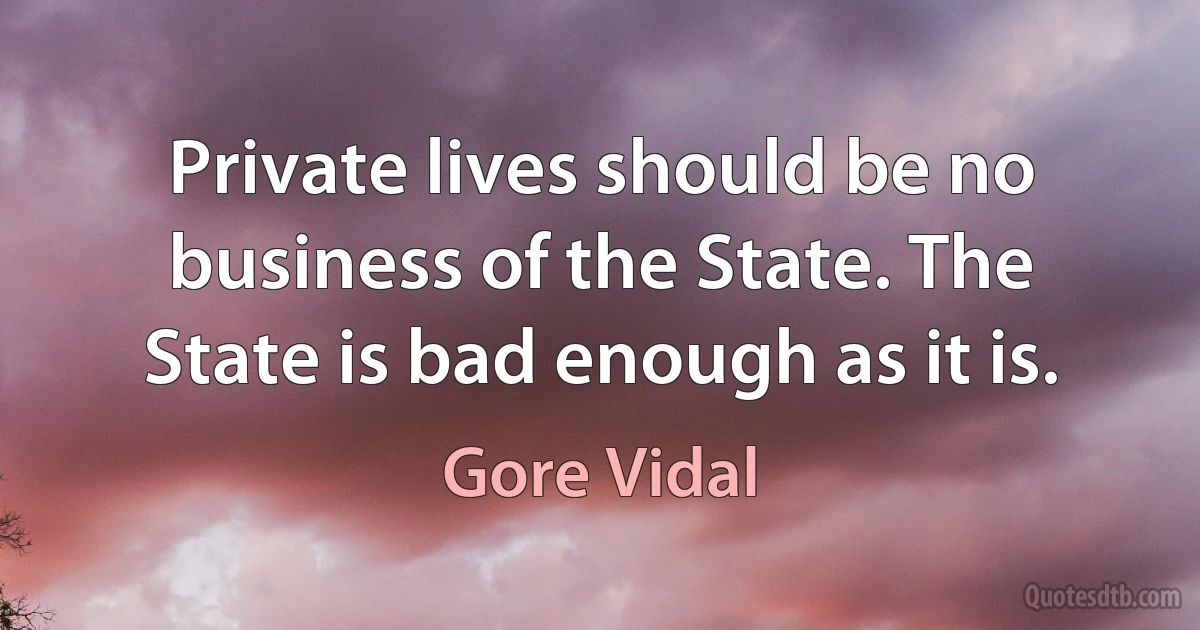 Private lives should be no business of the State. The State is bad enough as it is. (Gore Vidal)